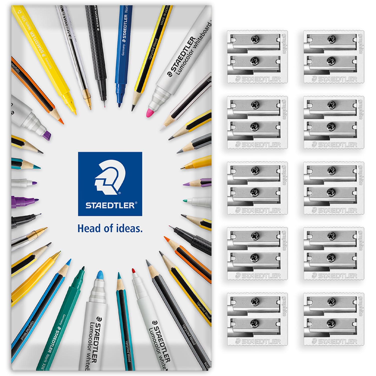 STAEDTLER Metal Pencil Sharpener - 510 10 - Pack of 10 Sharpeners in Envelope Gift Packaging (Double Hole)