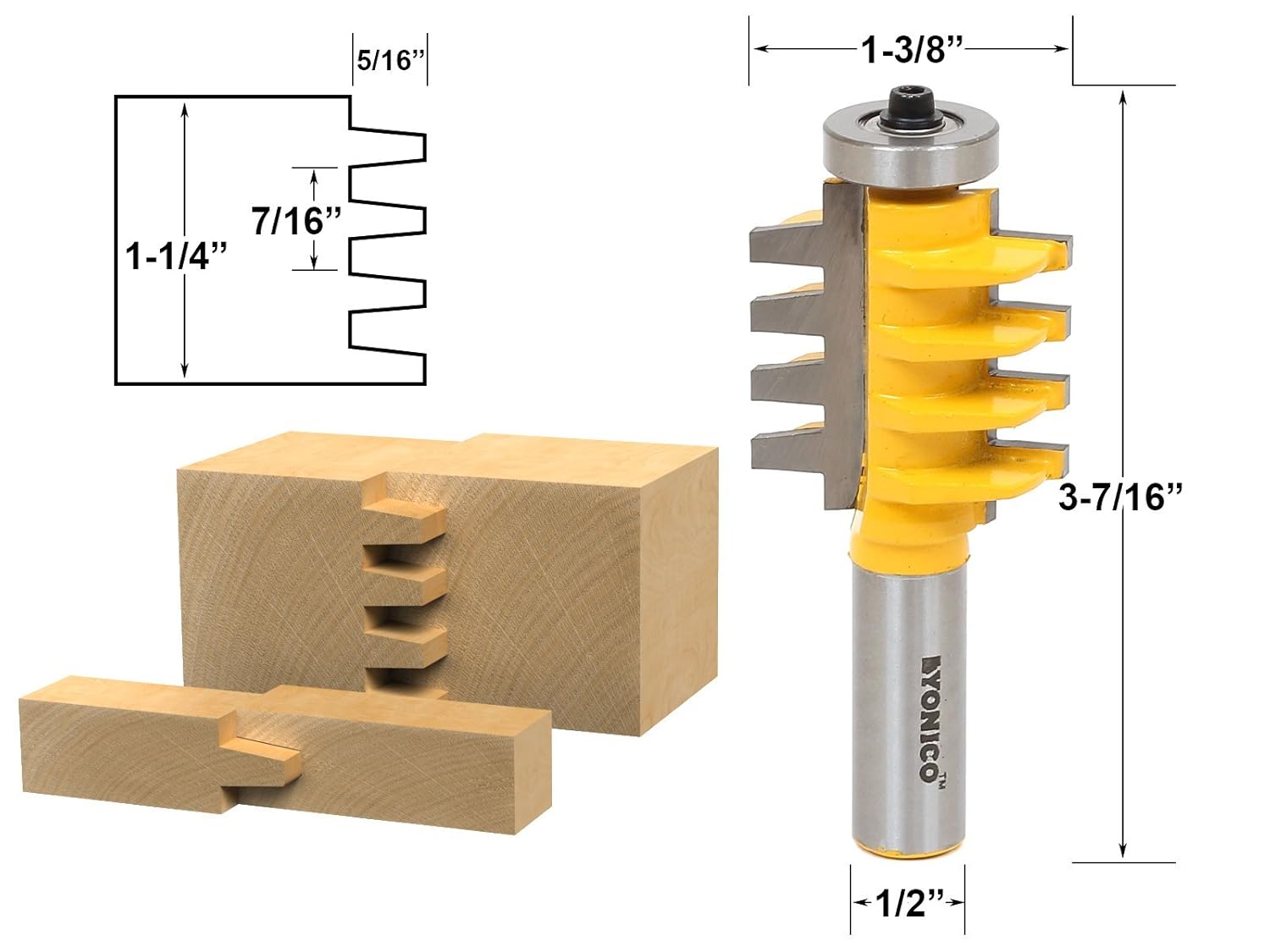 YONICO Finger Joint Router Bits 1-1/4-Inch 1/2-Inch Shank 15131