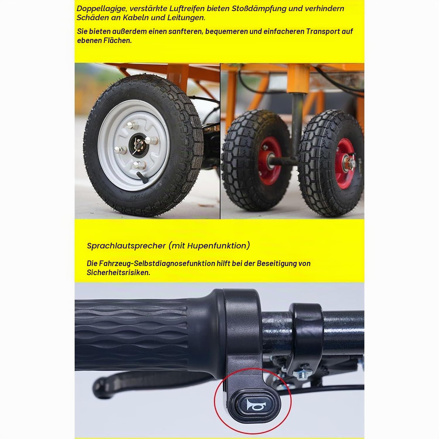 Elektro Pritschenwagen Tragbar Langlebig Transportwagen Klappbar 600kg Rollwagen Mit Lenkbarer Luftbereifung Plattformwagen Transporthilfe Handwagen,04