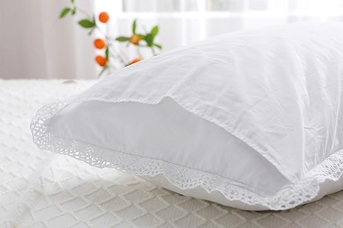 Miniatura 2 de Fundas de almohada de encaje de ganchillo blanco tamaño Queen, fundas de almohada de algodón puro para cama, 2 piezas de 30 x 20 pulgadas
