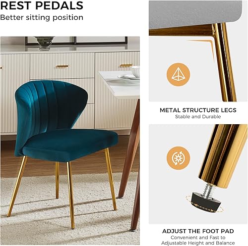 Miniatura 110 de HULALA HOME Silla de comedor de terciopelo, moderna silla de tocador pequeña con respaldo de patas de metal, elegante silla de acento copetuda sin