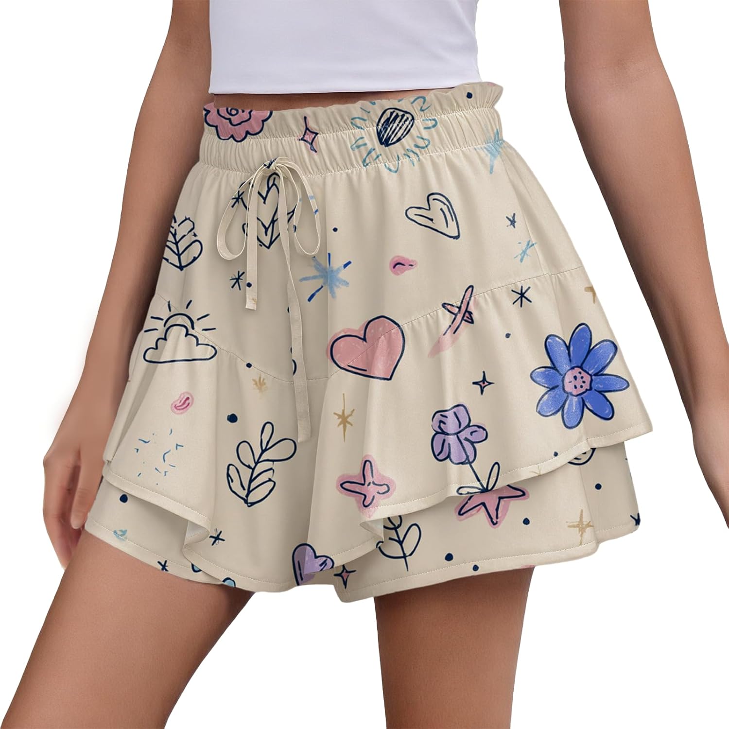 Womens Skorts Dressy Fashion Pleated Breathable Tennis Skorts High Waisted Drawstring Hawaiian Skirts for Women
