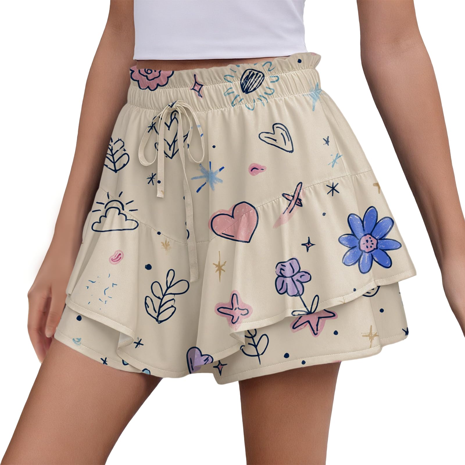 MARSVOVO Summer Lounge Shorts for Women 2025 Trendy Flowy Ruffle Tiered Pleated Skorts High Waist Tennis Golf Skirts