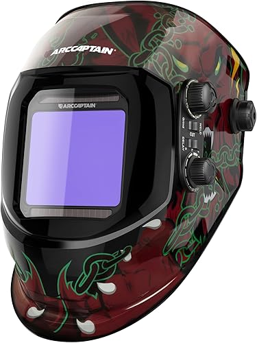 ARCCAPTAIN - Casco de soldadura diseño lobo, pantalla 3.94 x 3.66 pulgadas a color real, auto oscurecimiento, solar, 4 sensores de arco, sombra