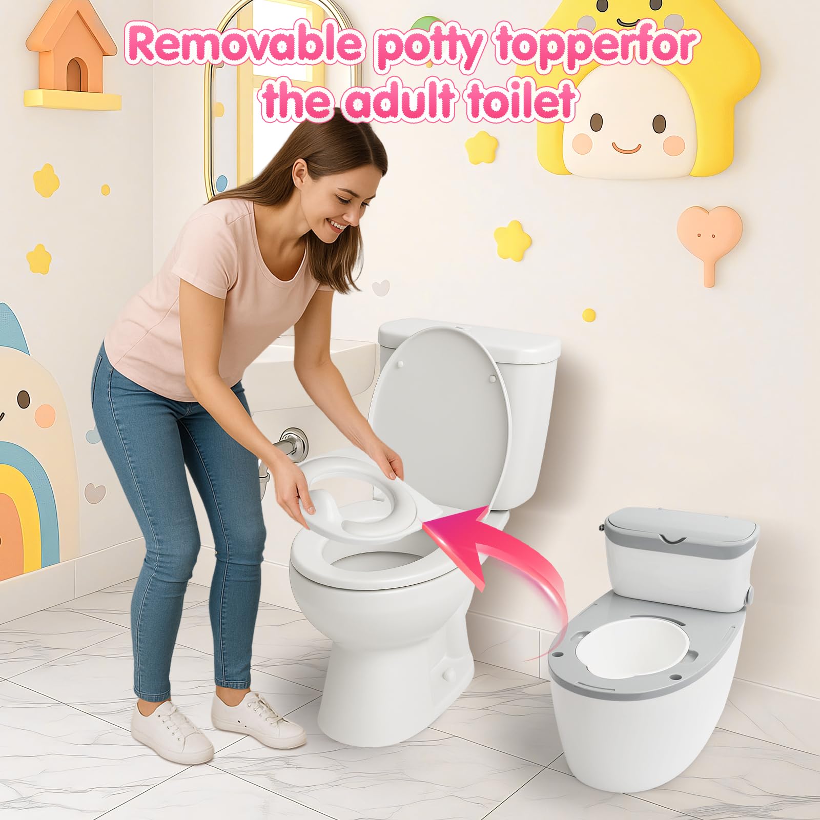 TOSGN 3-in-1 Kleinkind Töpfchentraining Toilette, ab 6 Monaten, realistischer Töpfchentrainingssitz mit Spülgeräusch, Tücheraufbewahrung, Toilettenpapierhalter