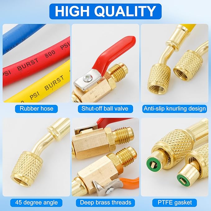 Mangueras de Carga para Aire Acondicionado R134A R410A R22 R12, 7" miniatura 3