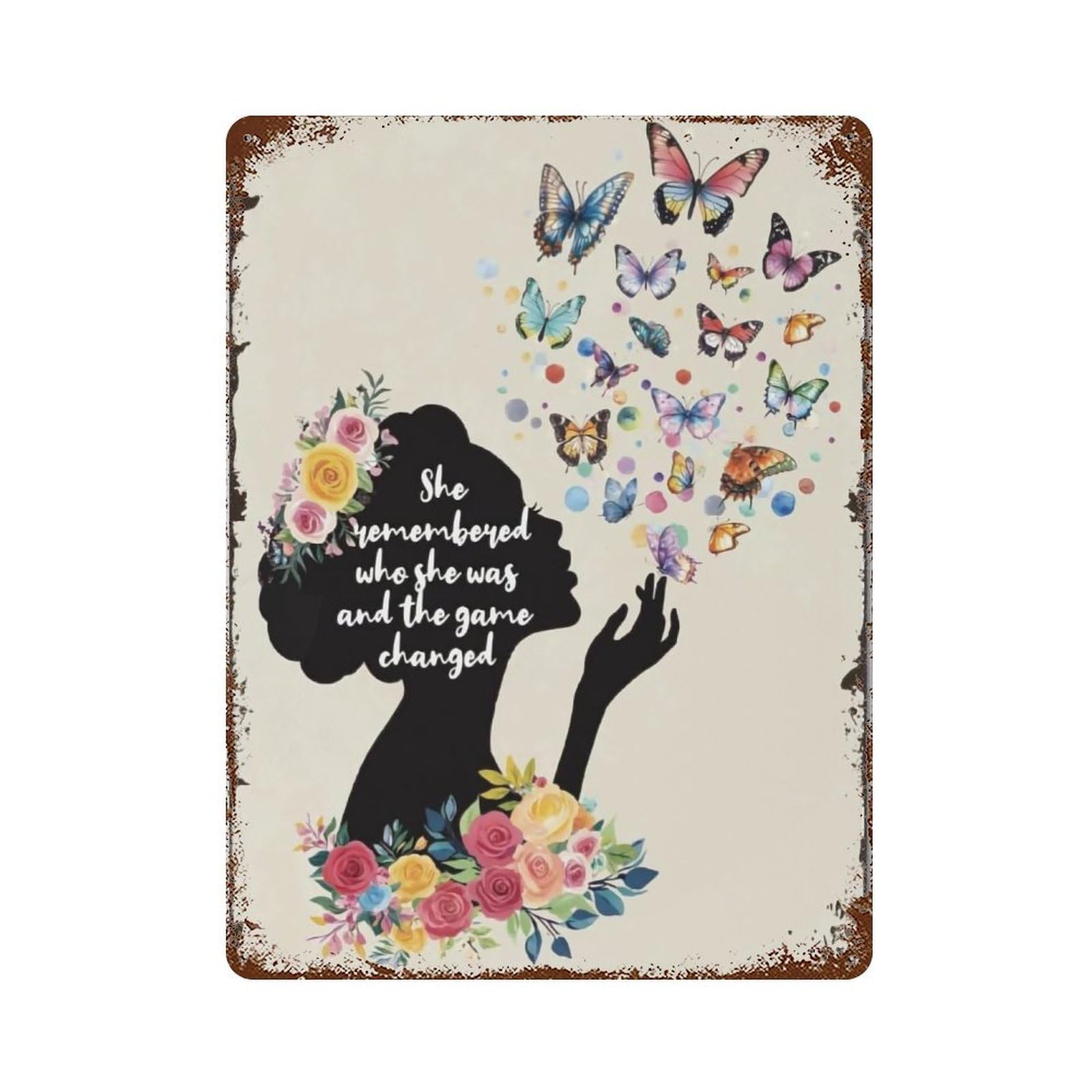 YHGERTKU Girl And Butterfly Wall Art Retro Iron Vintage Metal Tin Sign Poster Modern Decor for Living Rooms Gift 40x30cm