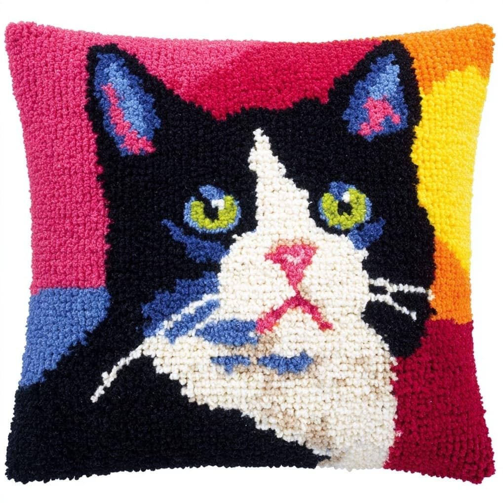 AxiangziK DIY Latch Hook Pillow Kit,Tuxedo Cat