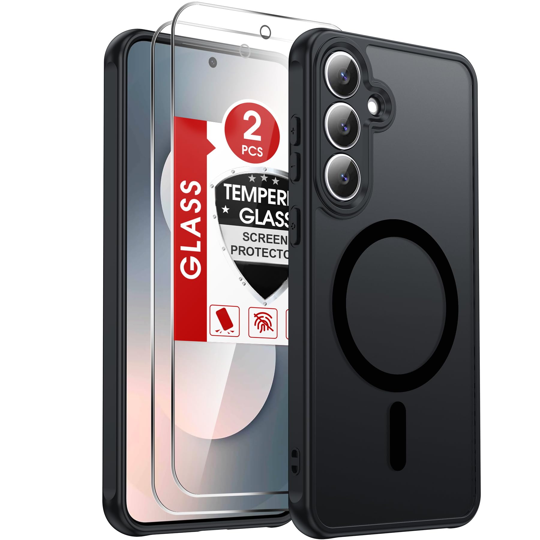 LeYi Zestaw 2 twardych etui ochronnych z pierścieniem podporowym do Samsung Galaxy S25 FE/S25FE 5G, czarne