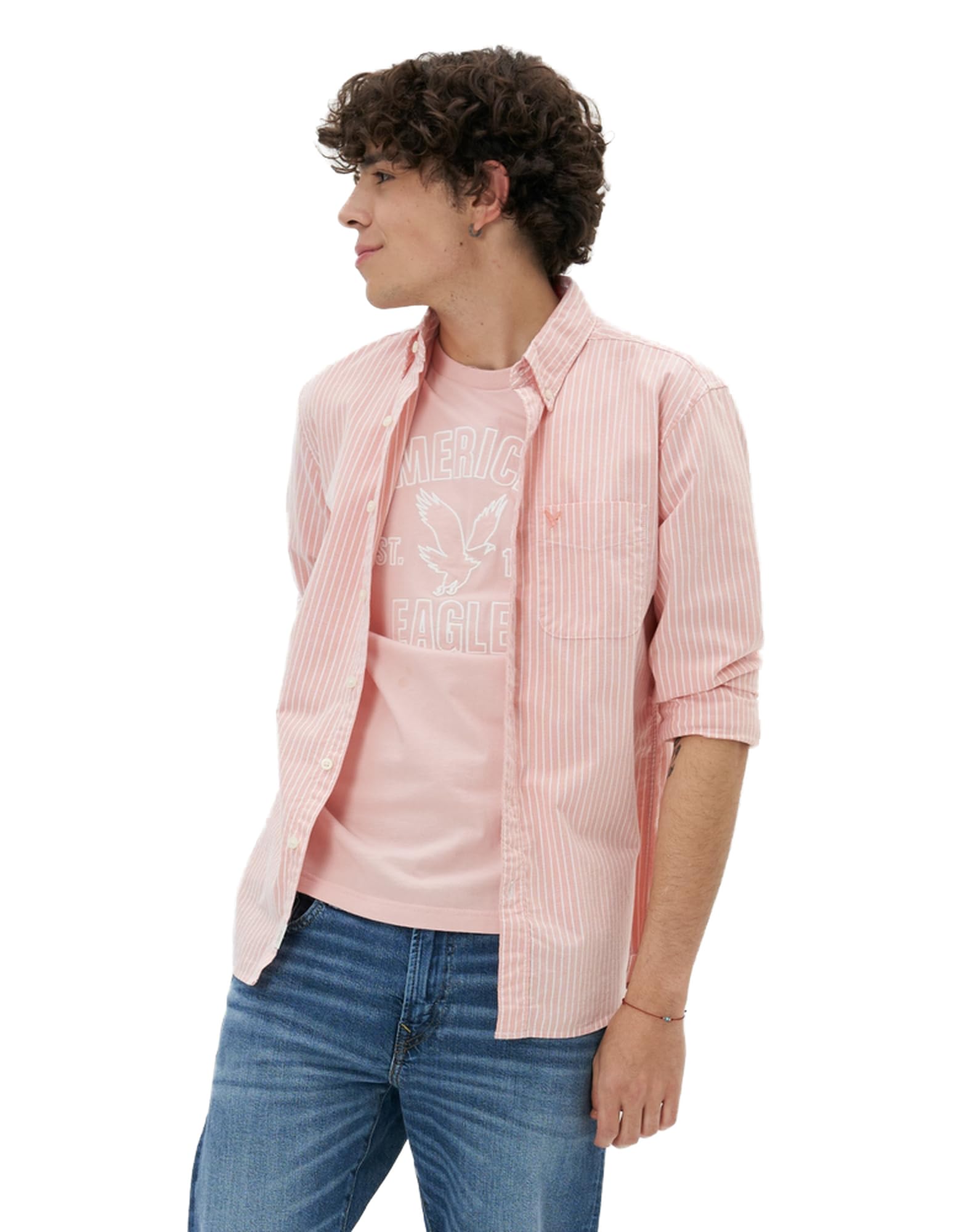 American EagleMen U-0153-2104-815 Striped Classic Fit Oxford Button-Up Shirt
