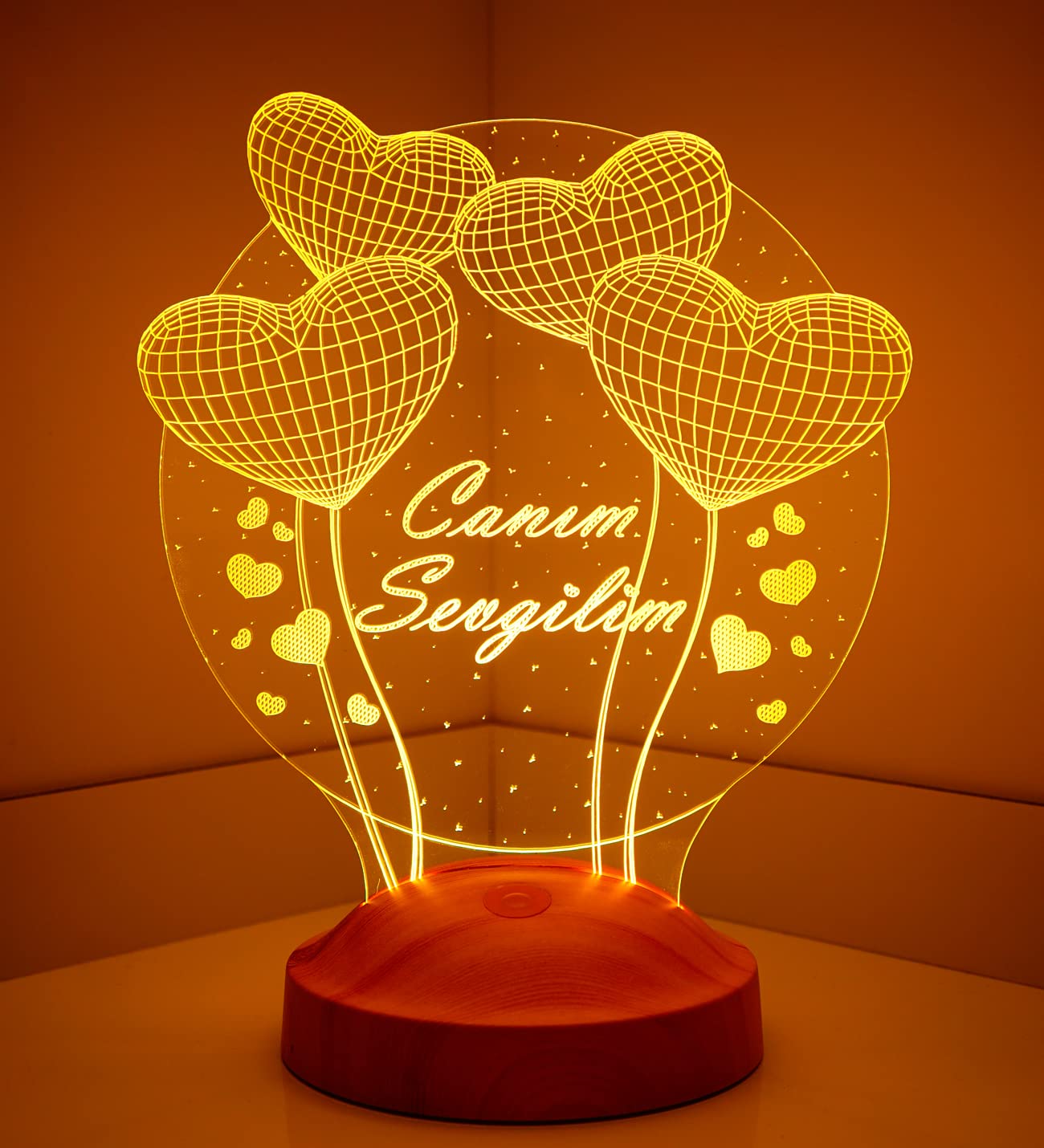 14 Şubat Hediyesi Canım Sevgilim, Sevgililer Günü Hediyesi Balon Kalpler Küre 3 Boyutlu 3D Led Lamba Gece ve Masa Lambası