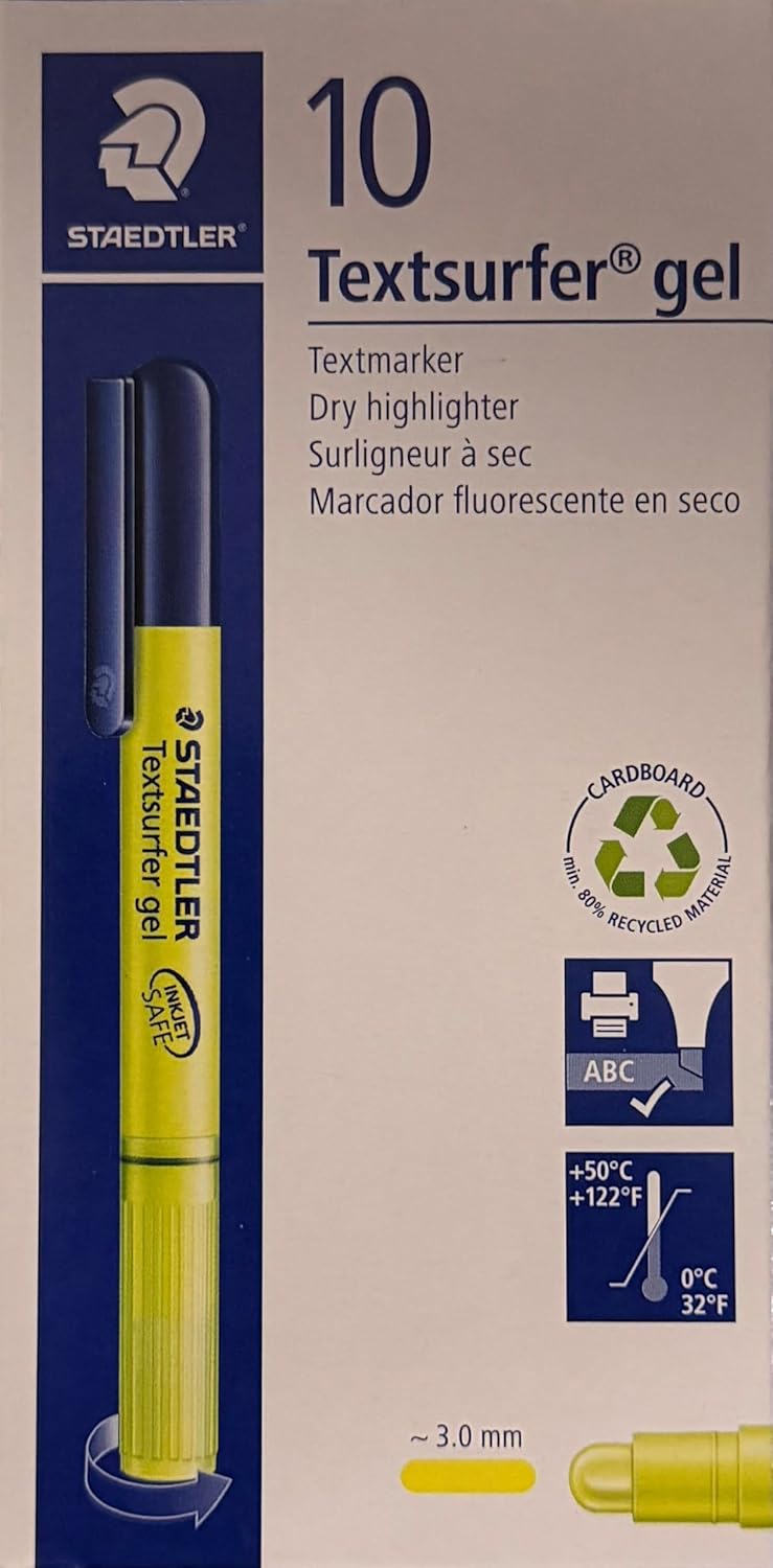 Staedtler 264-1 Textsurfer Gel Ultra-Soft Highlighter, 3mm Line Width - Yellow (Pack of 10)