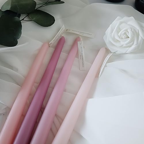 Miniatura 6 de 4 velas cónicas rosas perfumadas con rosas largas de color rosa, sin humo, para decoración de San Valentín, bodas, festivales y ocasiones