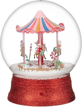 Carousel Musical Snow Globe - 25 x 30cm - Bring Your Home to Life - Snowing With Light and Music - Place It on the Fireplace, a Sideboard or Shelf