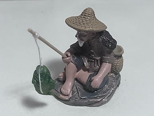 Miniatura 8 de Mini figuras de pescador en miniatura, estatua de cerámica china de lodo, vintage, adorno de resina para pecera, bonsái, figura de paisaje en