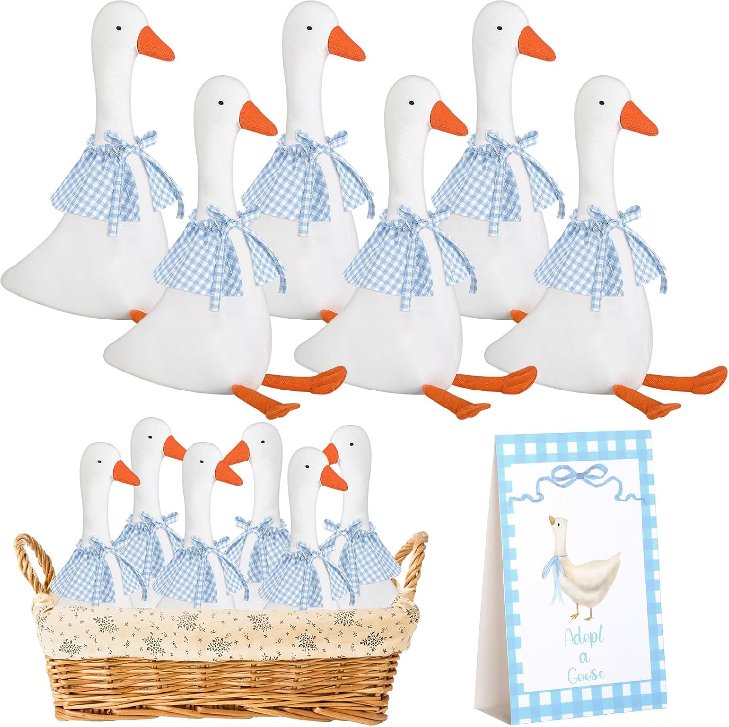 6 Sets One Silly Goose Birthday Decoration Adopt a Goose Party Favor 15 Inch Soft Geese Stuffed Animals Party Supply Gifts for Baby Shower 1st Birthday Girls Boys with Wood Table Decor(Blue)