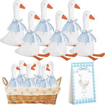 6 Sets One Silly Goose Birthday Decoration Adopt a Goose Party Favor 15 Inch Soft Geese Stuffed Animals Party Supply Gifts for Baby Shower 1st Birthday Girls Boys with Wood Table DecorBlue