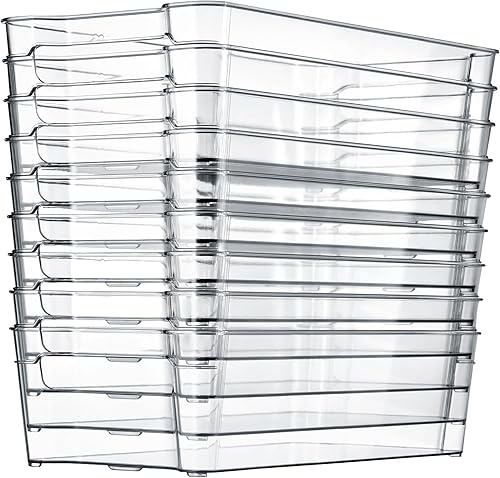 Contenedores organizadores para refrigerador, contenedor apilable de plástico transparente con asas, bandeja para huevos, para refrigerador,