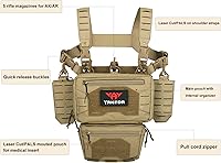 Vista 2 de YAKEDA - Chaleco táctico con bolsillo para revista, ajustable, desmontable, corte láser, modular Molle