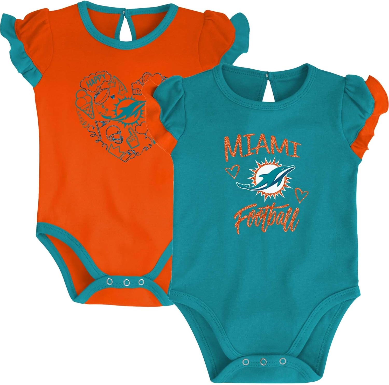 Outerstuff NFL Newborn Infants Too Much Love 2 Piece Creeper Bodysuit Romper Set Miami Dolphins 18 Months