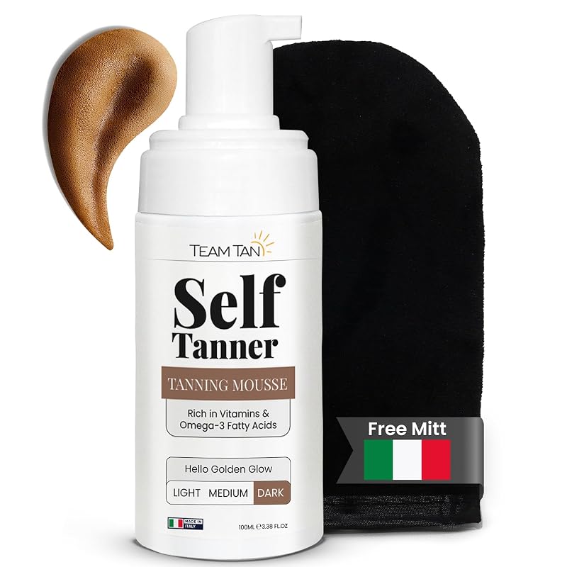 Mousse autobronzeadora Team Tan para rosto e corpo com aloe vera e vitamina, Dark, 100 mL