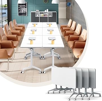 Folding Conference Room Tables,White Folding Conference Room Table, Flip Top Mobile Training Tables, Modular Conference Tables Meeting Table with Silent Wheels for Office Classroom 4PCS