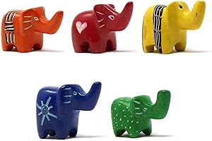 Mini Elephant Figurines, Handmade Soapstone Ornaments (Pack of 5)