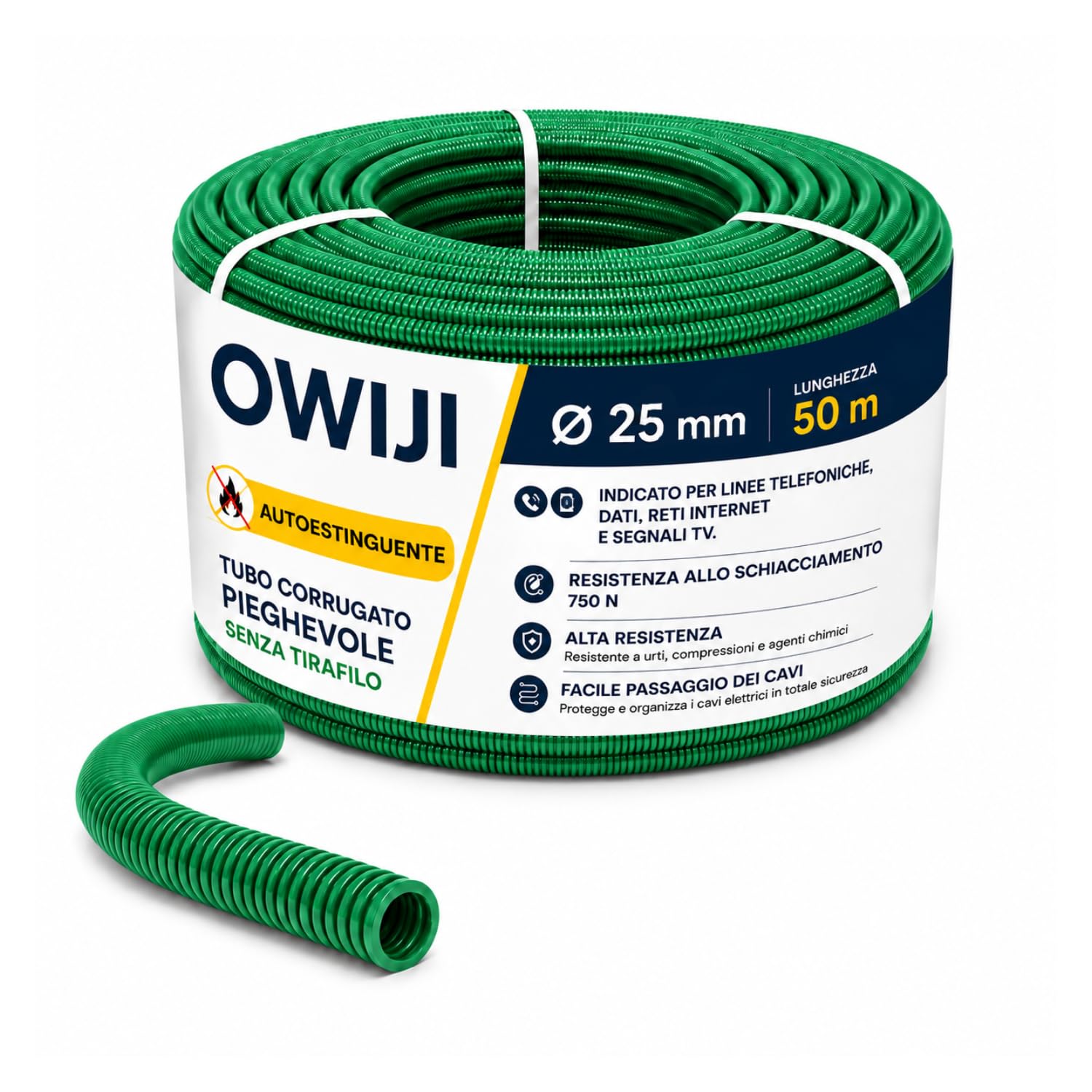 Corrugato da Esterno Ø 25 mm x 50 m Guaina per Cavi Elettrici Tubo Corrugato Esterno Verde Pieghevole Protettivo Isolante Autoestinguente Flessibile in PVC Raccogli Cavi per Casa Auto Ufficio