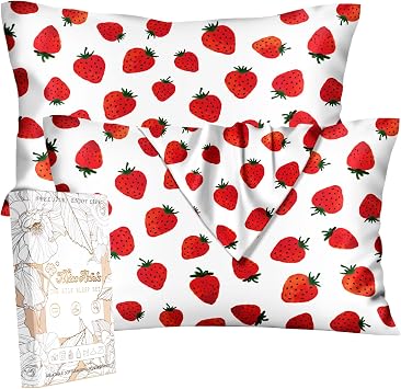 Miss Adola 2pcs Silk Pillowcase with Hidden Zipper, Watercolor Strawberry