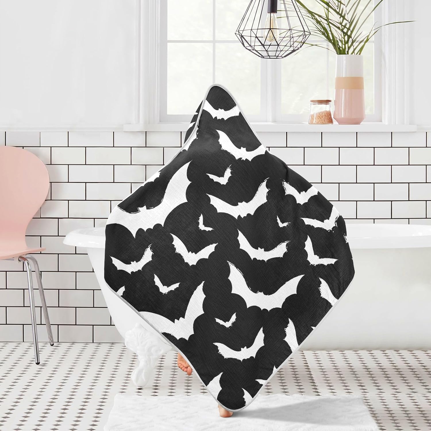 Moudou Bat Baby Hooded Towel, Ultra Soft Absorbent Cotton Baby Bath Towel for Newborn Toddler Boys Girls, 30 x 30 Inch