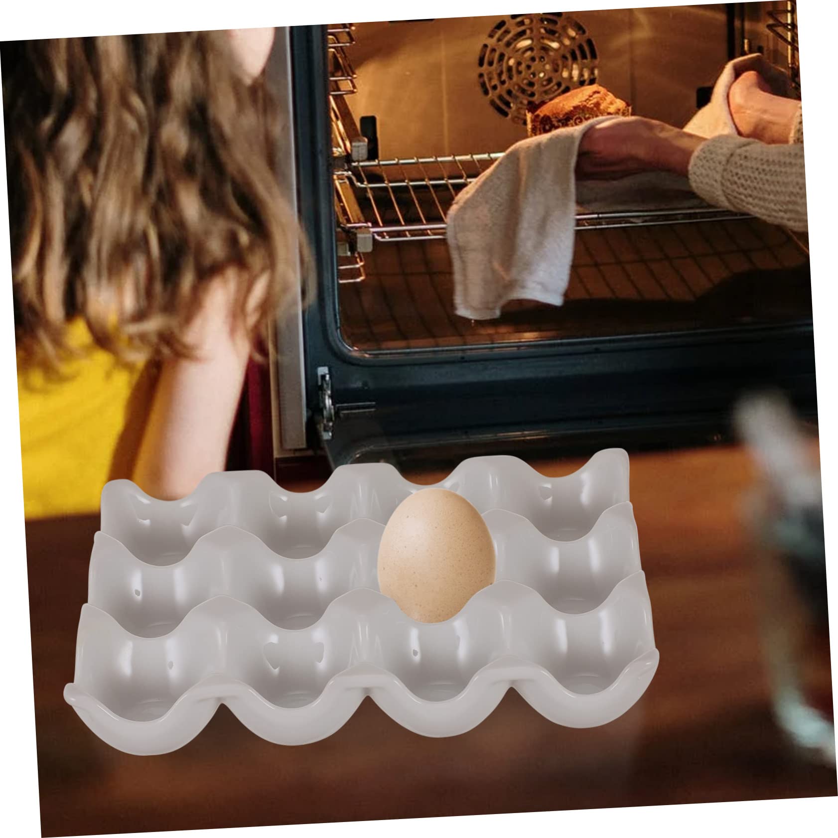 Veemoon Bandeja de Cerámica para Huevos de 12 Espacios Diseño de Ranuras, Resistente a Golpes y Anticaídas, Color white, Adecuado para Refrigerador y Almacenamiento Seguro