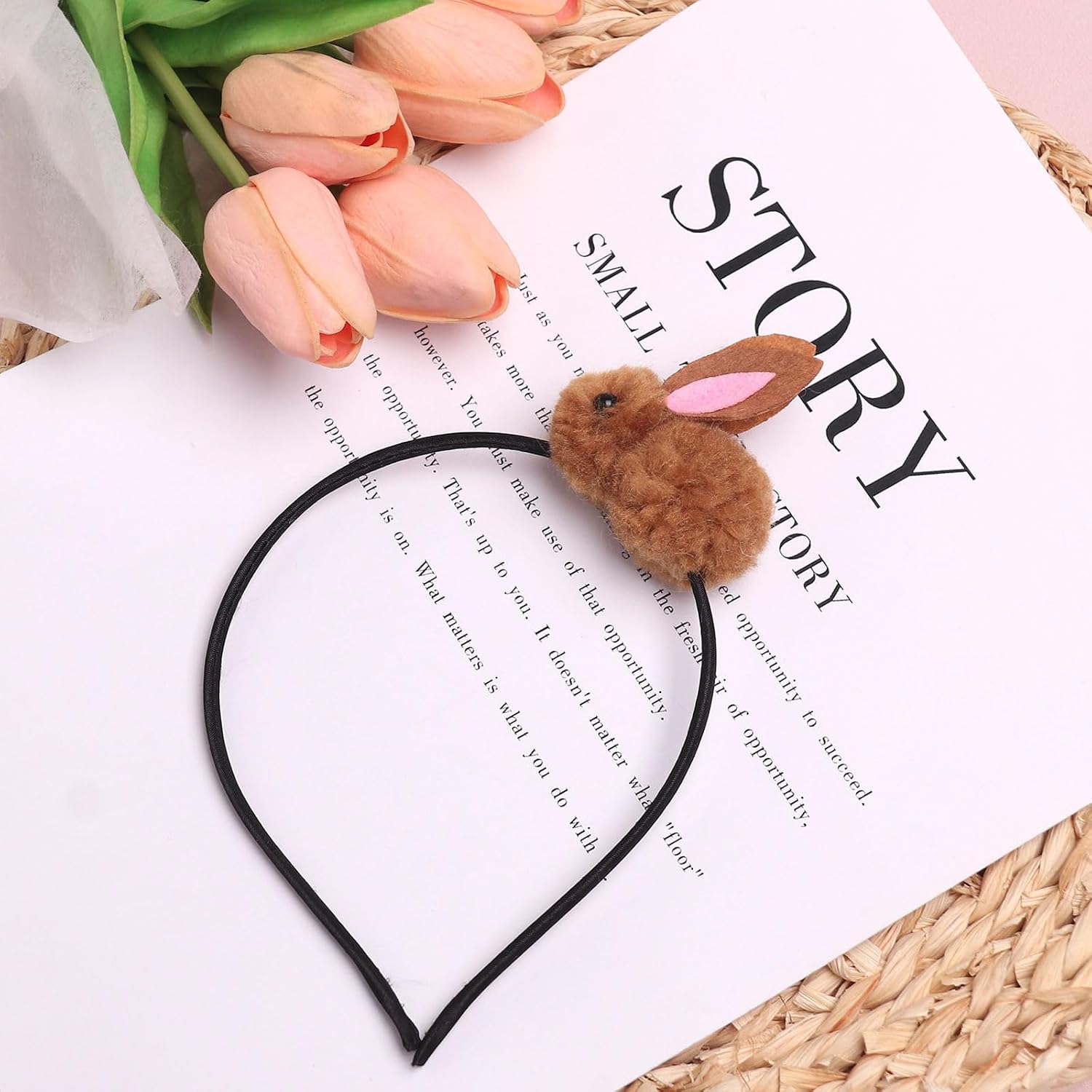 Easter Headbands Bunny Hair Bands for Women Girls Kids, Cute Brown Rabbit Pink Ears Hair Accessories Easter Day Decoration Headdress Party Supplies Gift Hair Hoop 1 Pcs image 2