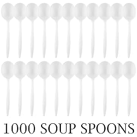 Plasticpro Cutlery Plastic Soup Spoons Medium Weight Disposable Silverware (White,1000 Soup Spoons)