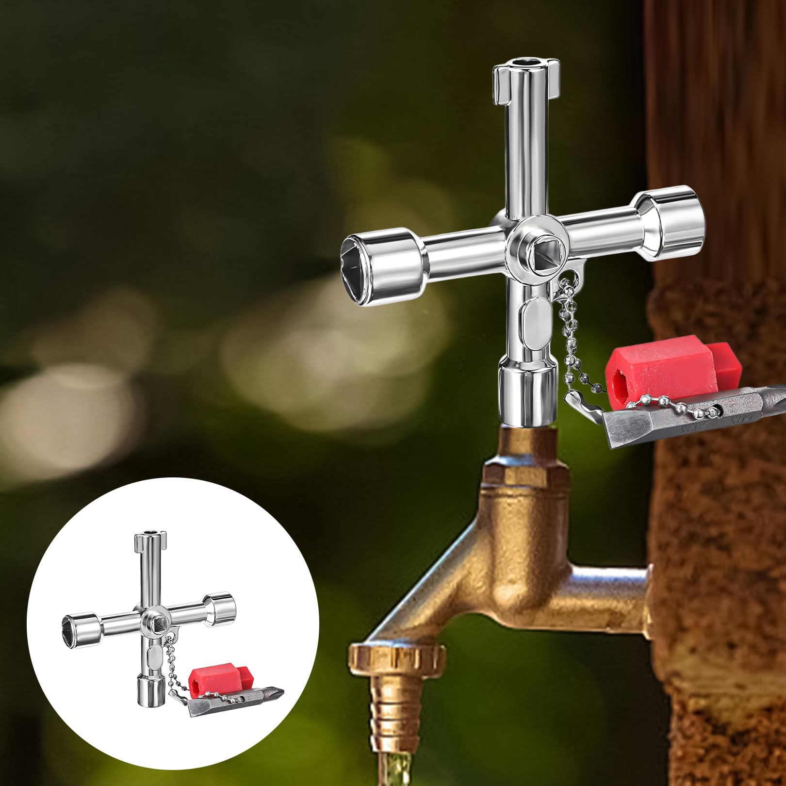 Clé Triangle 4 Voies 5 Tailles (7,10,12,13,18mm) - Clé Universelle Pour Compteur Eau/gaz, Armoires | En Alliage De Zinc, Trou Pour Porte-clés - 8