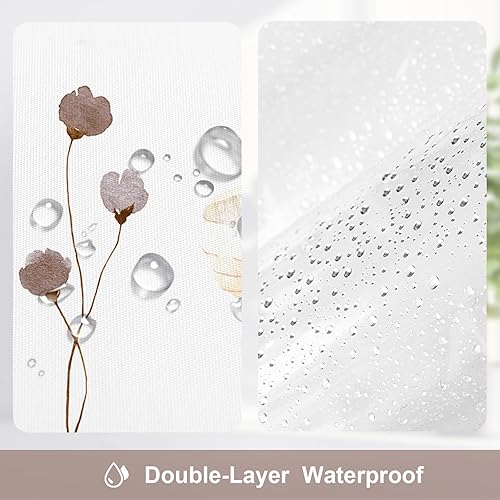 Miniatura 4 de Gibelle Juego de cortina de ducha 3 en 1, cortina de baño floral de acuarela marrón y forro de PEVA con 12 ganchos de acero de doble cara, cortina