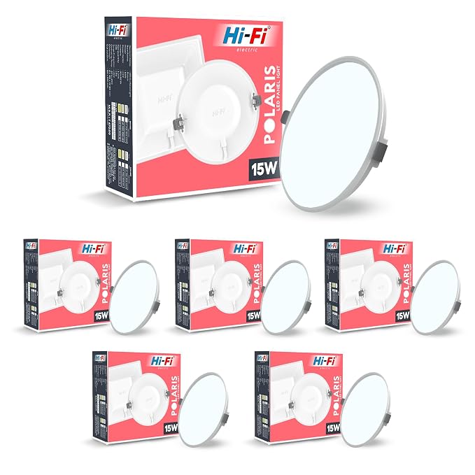 elleys' Polaris + Round LED Panel Light – 15W (Cool White) | Tested Upto 4kV Surge Protection | Recessed Ceiling led Light Downlight for Home & Commercial (6 Pcs)