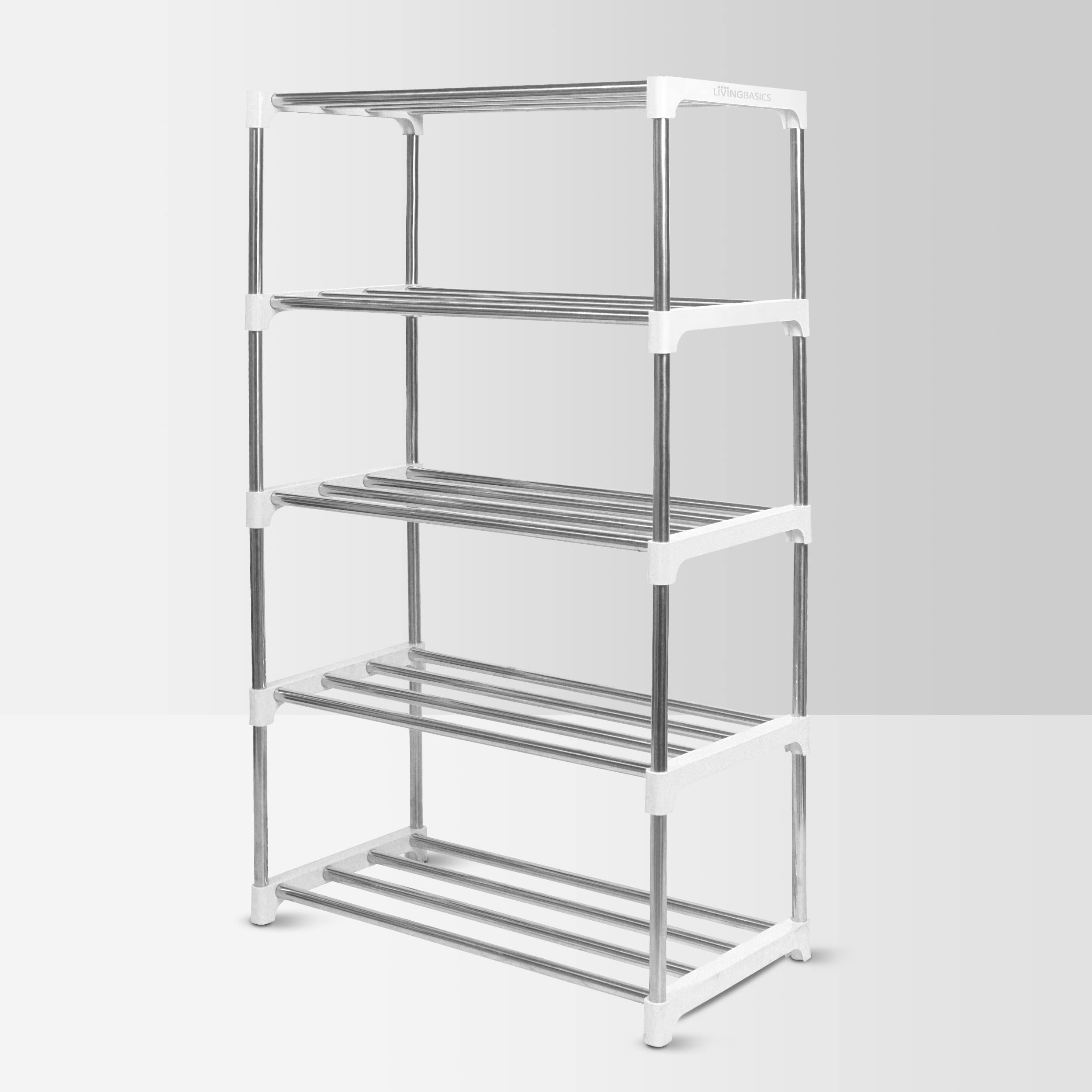LIVINGBASICS Stainless Steel Multifunctional/Multipurpose Storage Shelves/Rack/Stand for Home/Office/Kitchen/Balcony/Bathroom/Study Room (5 Layer, Snow White)