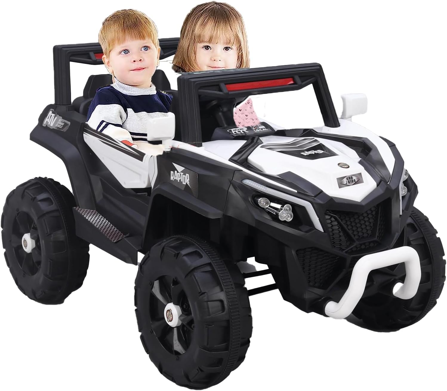 Miniature Mart Electric Ride On Vehicle Raptor Jeep with Big Size Wheels | Music Player | Swing & Driver Mode | Remote Control | Double Battery | 2 Seater | Decorative Light | Birthday Gift (White)