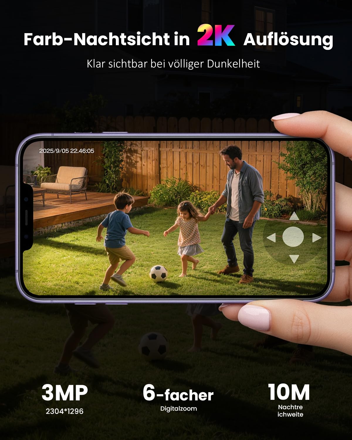 2K Solar Überwachungskamera Aussen 360° PTZ WLAN 2er Set IP66 Farbnachtsicht 2-Wege-Audio