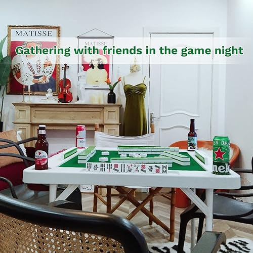 Miniatura 4 de Mesa Mahjong de 40.2 pulgadas, mesa cuadrada para 4 jugadores Mahjong plegable con portavasos y bandejas, mesa de juego de cartas plegable