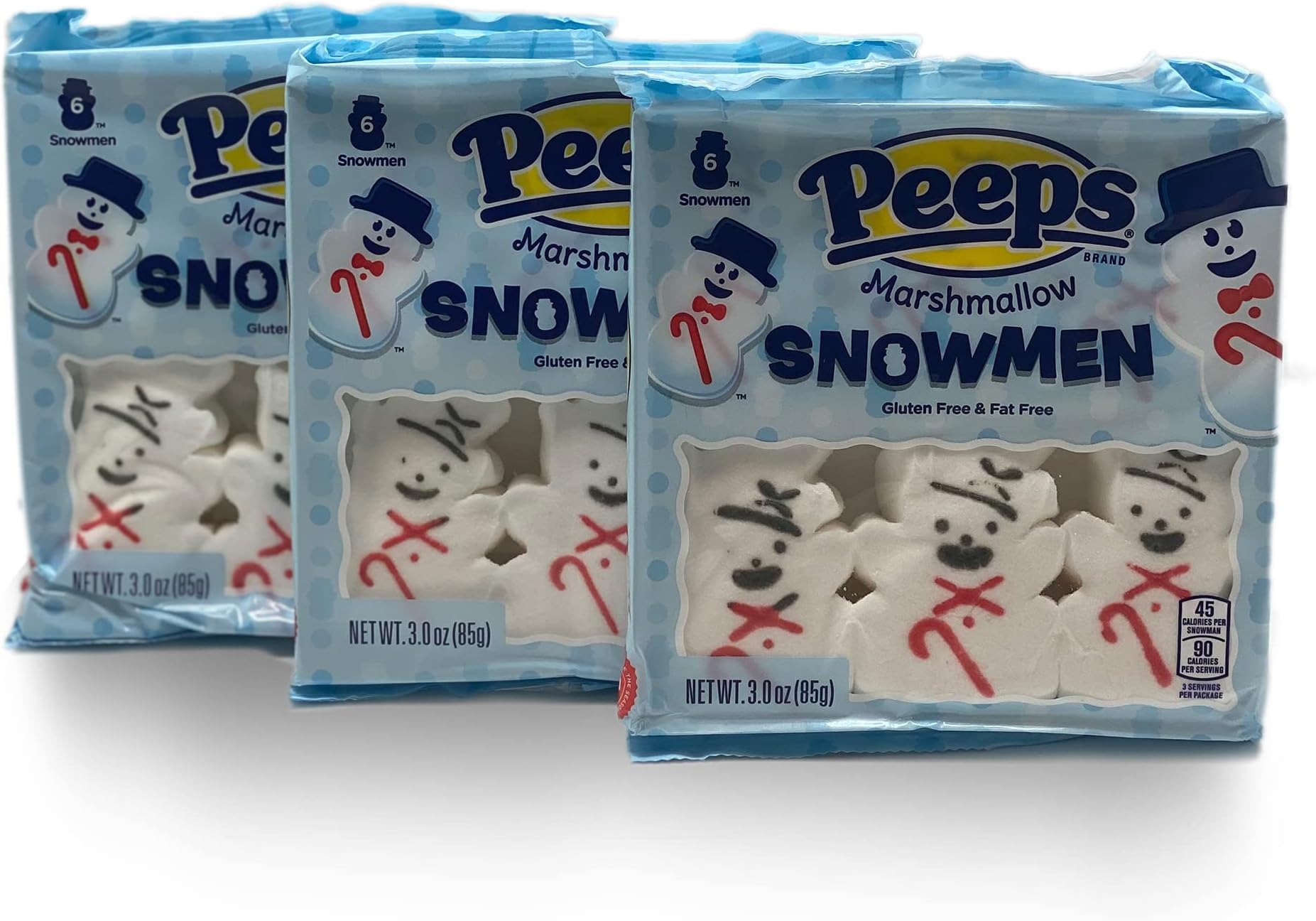 Blair CandyPeeps Marshmallow Snowmen - 3pk Bundle - 6ct Trays (3oz) - Christmas and Winter Themed Marshmallows - Holiday Desserts - Gluten Free and Fat Free Snacks