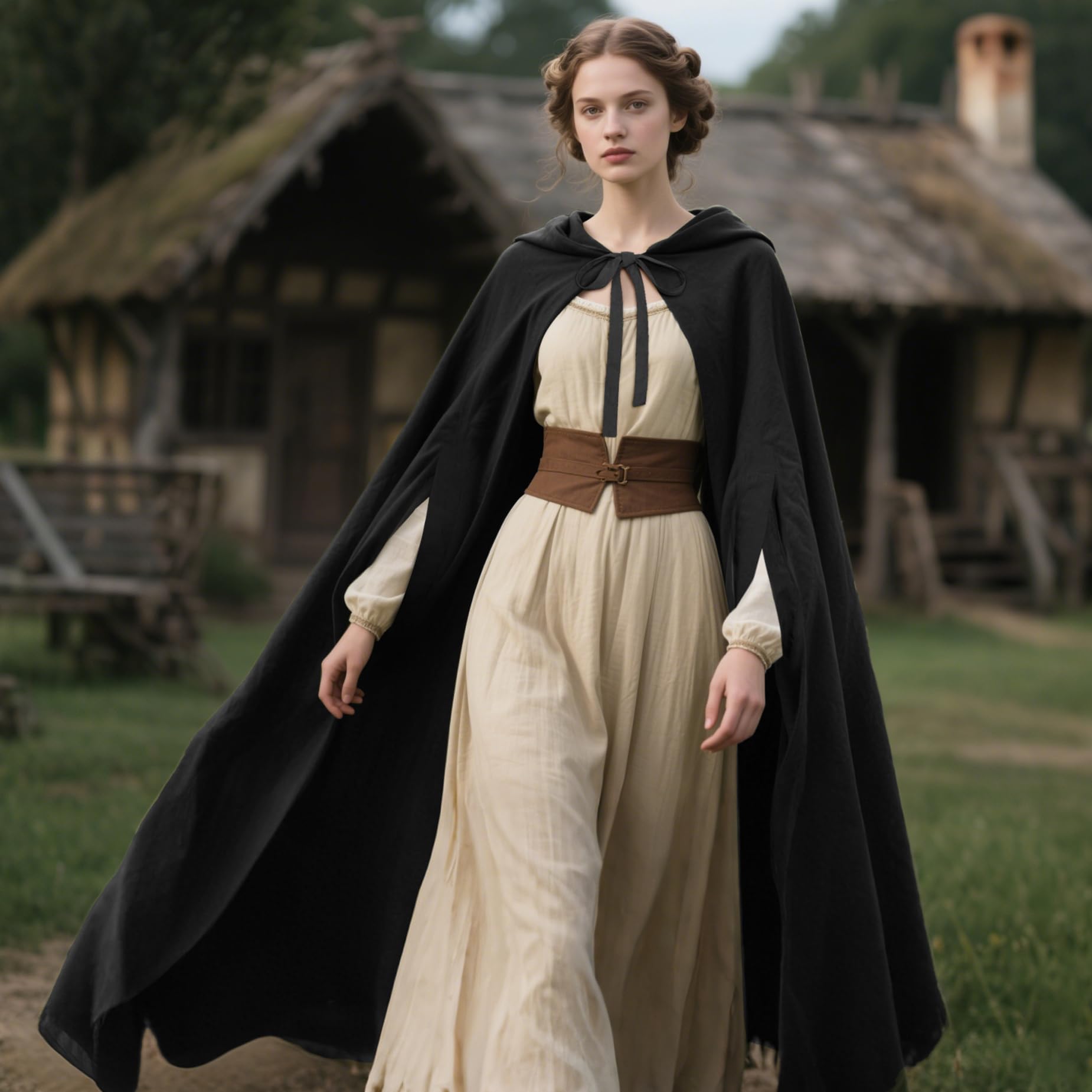 L'VOW Arm Holes Renaissance Cloak with Hood Medieval Women Hooded