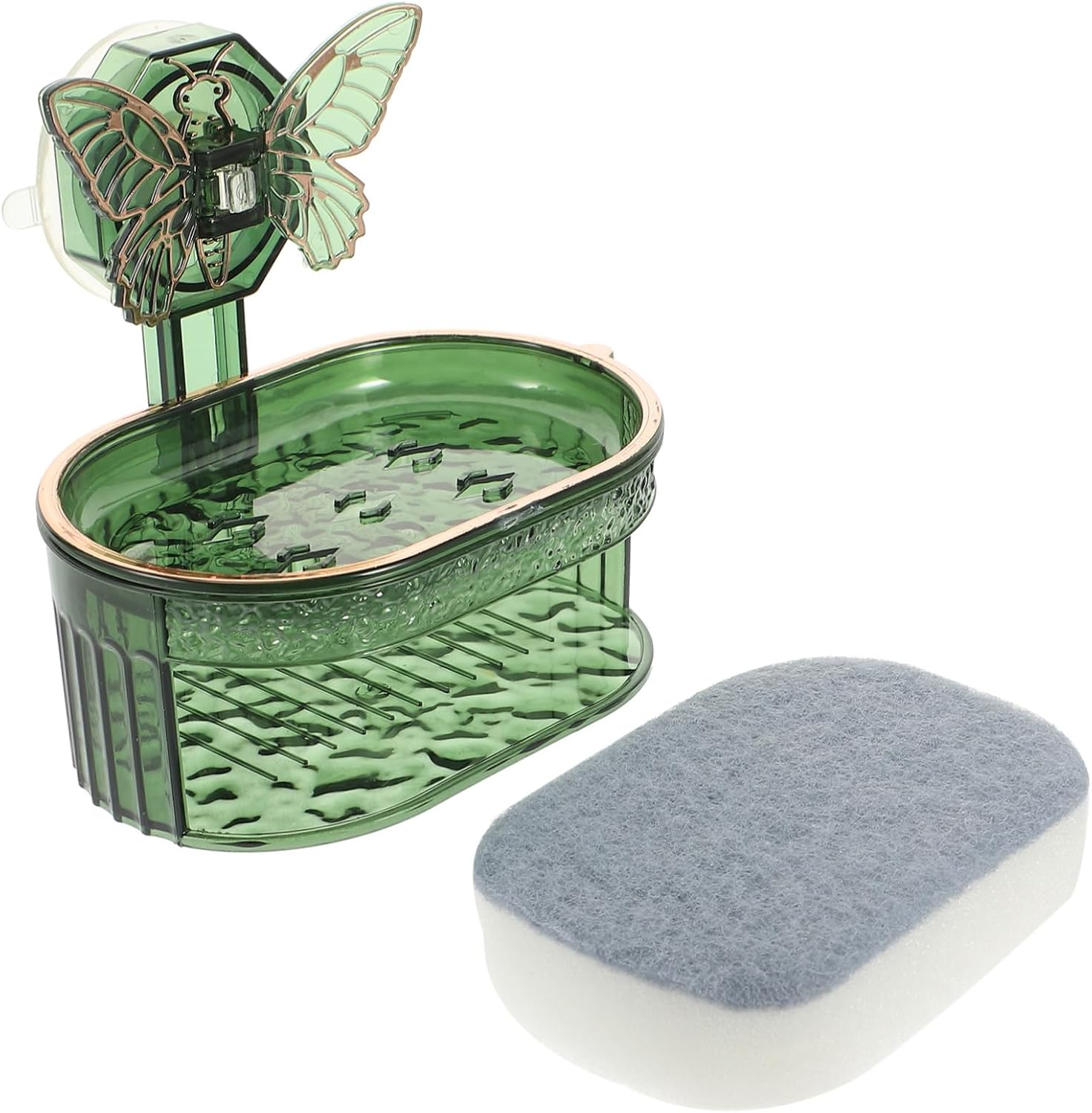 Wall Mounted Soap Dish with Butterfly Suction Cup Draining Soap Holder for Bathroom and Kitchen Space-Saving Design Easy Installation Includes Sponge