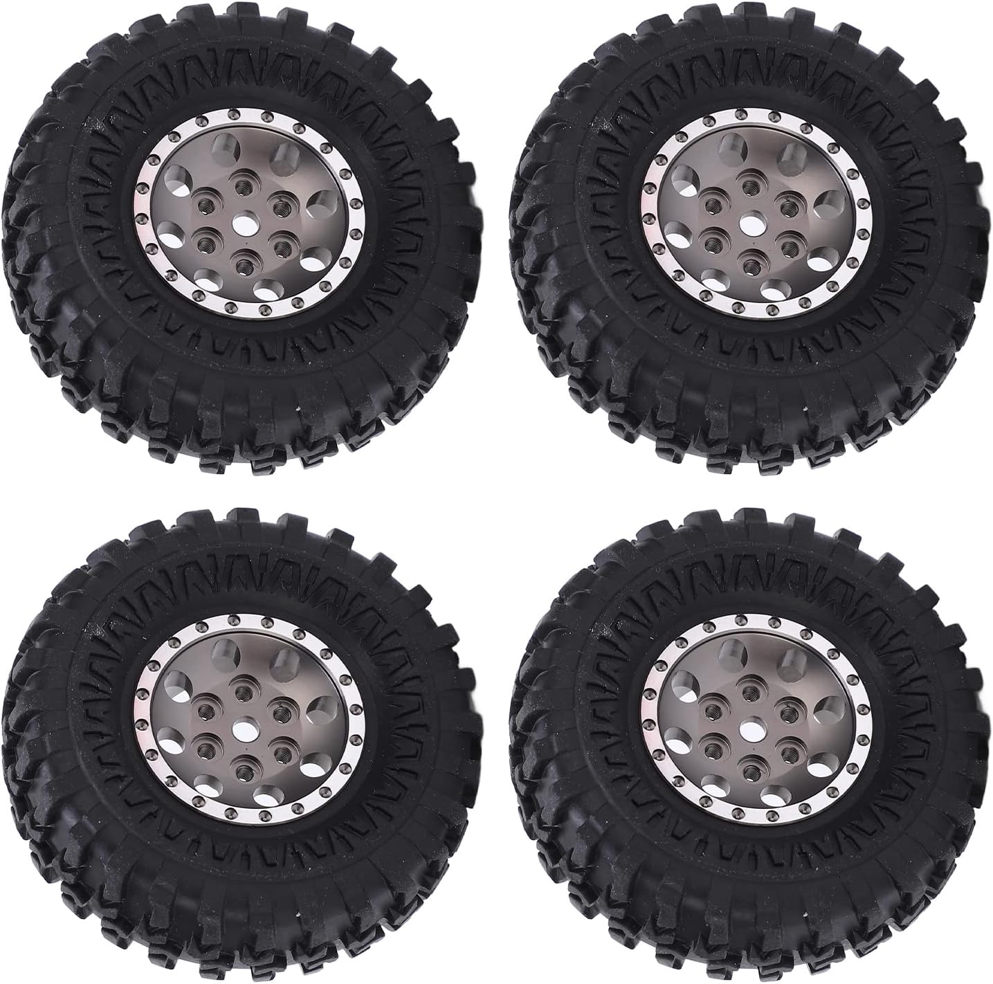 RC Rubber Tire Kit 55mm Alloy Rims with Brass Combiner for SCX24 AXI90081 AXI00001 AXI00002 1/24 RC Car 4pcs/Set 2 Colors()