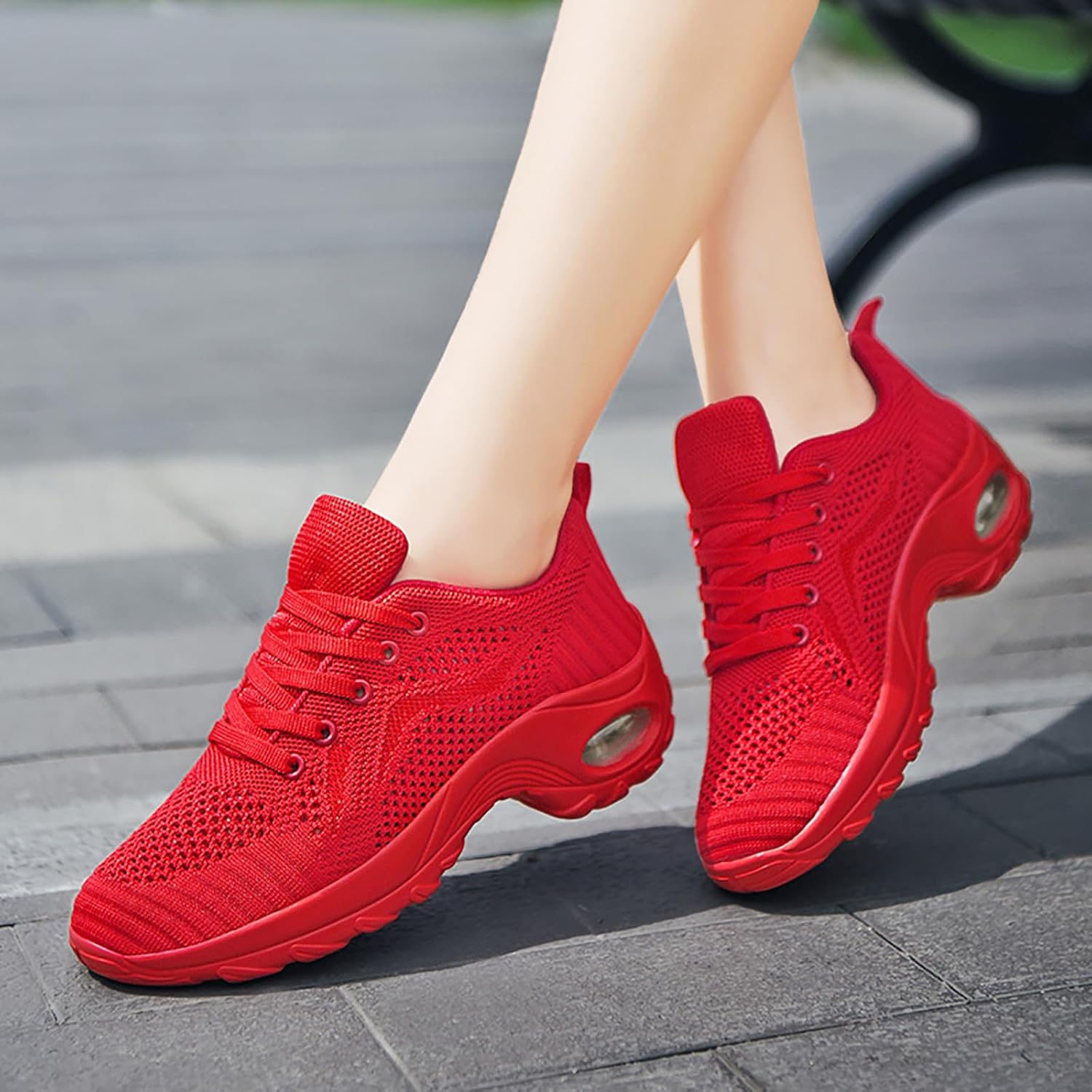 Women's Walking Shoes Arch Support Lace Up Orthopedic Sneakers Air-Cushion Breathable Knitted Mesh Tennis Shoes for Casual Comfort