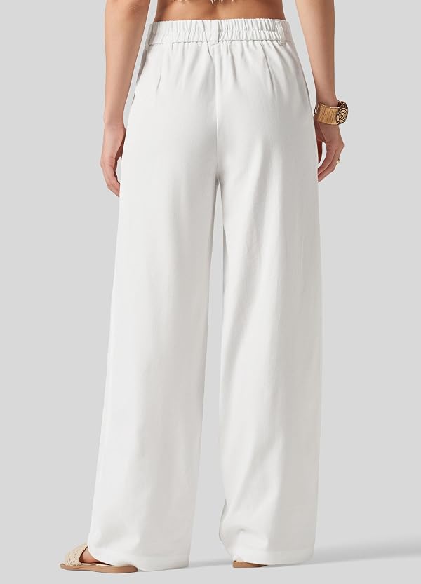 Willit Women's Linen Pants Wide Leg Work Dress Pants Casual Slacks Palazzo Business Pants Trousers with Pockets 27" White XL by Willit - Used condition - Image 3