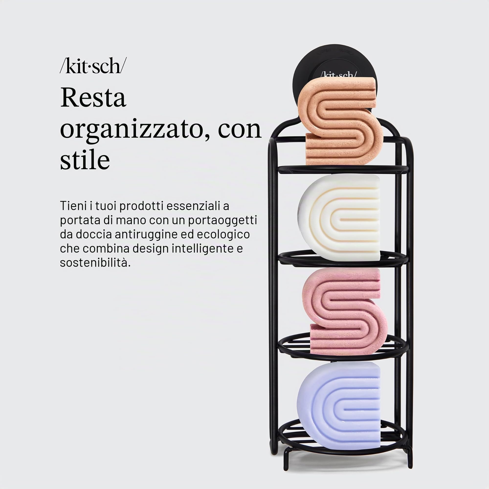 Kitsch Portasapone per doccia autodrenante, con ventosa, antiruggine, portasapone per doccia, portasapone per doccia, portasapone per doccia (nero)