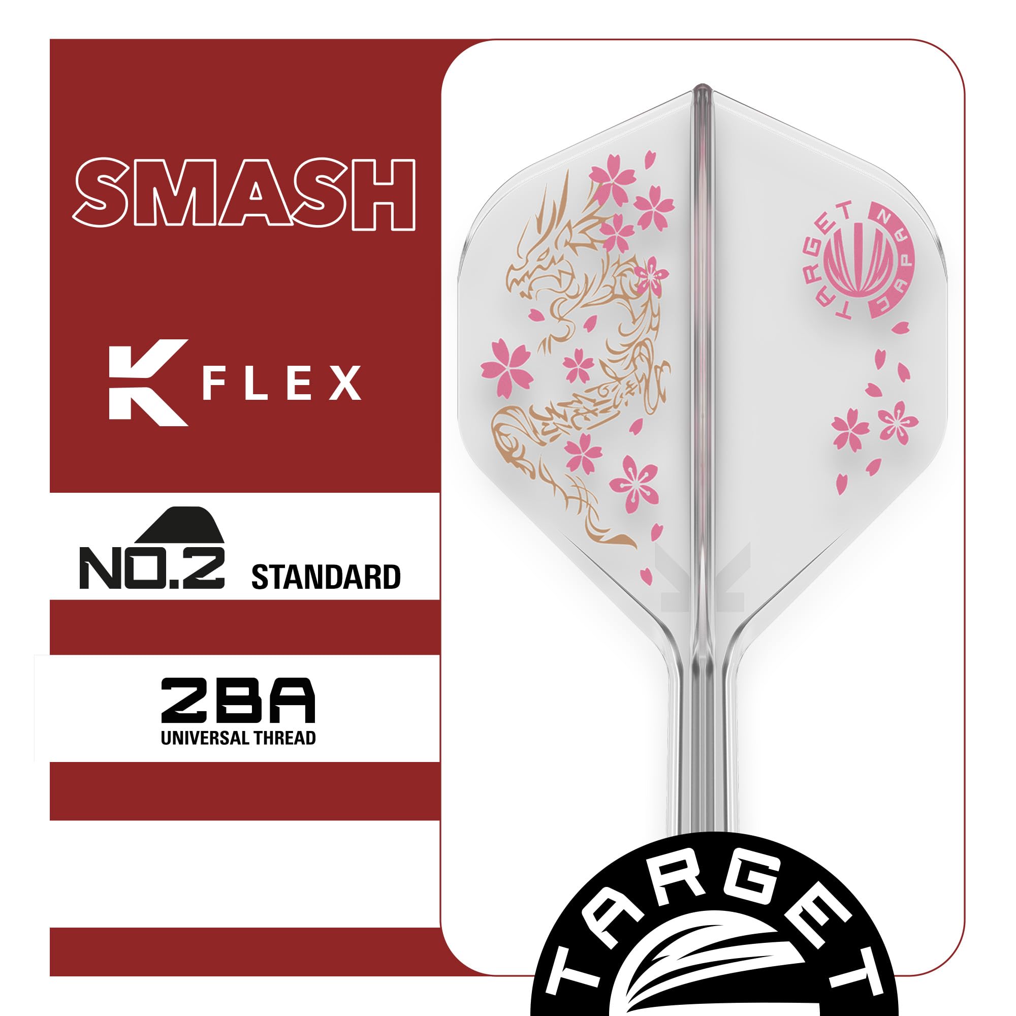 Target Japan Smash K Flex Dardo Vuelos y Eje Sistema, N.º 2 | Paquete de 3 Kflex Todo En Uno Vuelo, Player Edición Junya Koikawa Dardos Accesorios | K-Flex Dardo Tallo - Corto/Intermedio/Medio
