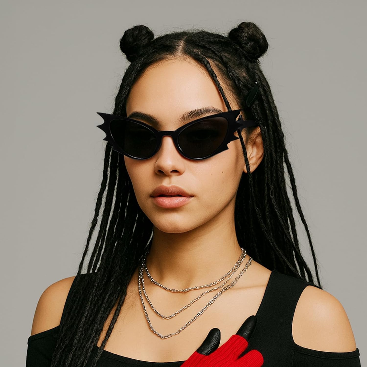 FEISEDY Women Men Cat Eye Sunglasses Bat Shades, Women's Funny Party Sunglasses for Halloween B9165 - Image 2