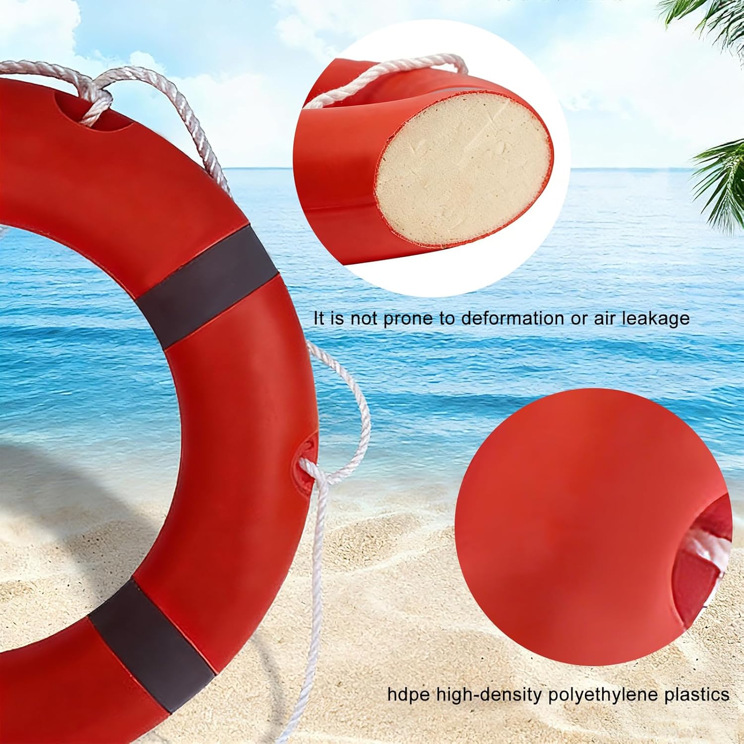 22 Inch Life Buoy Boat Safety Throw Ring Set, Outdoor Professional Throwable Flotation Device with 30 Meter Floating Lifesaving Rope, Safety Hook, Grip Ring and Reflective Tape